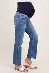 Blue Cropped Straight Leg Maternity Jeans