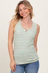 Mint Striped Knit Sleeveless V-Neck Tank Top