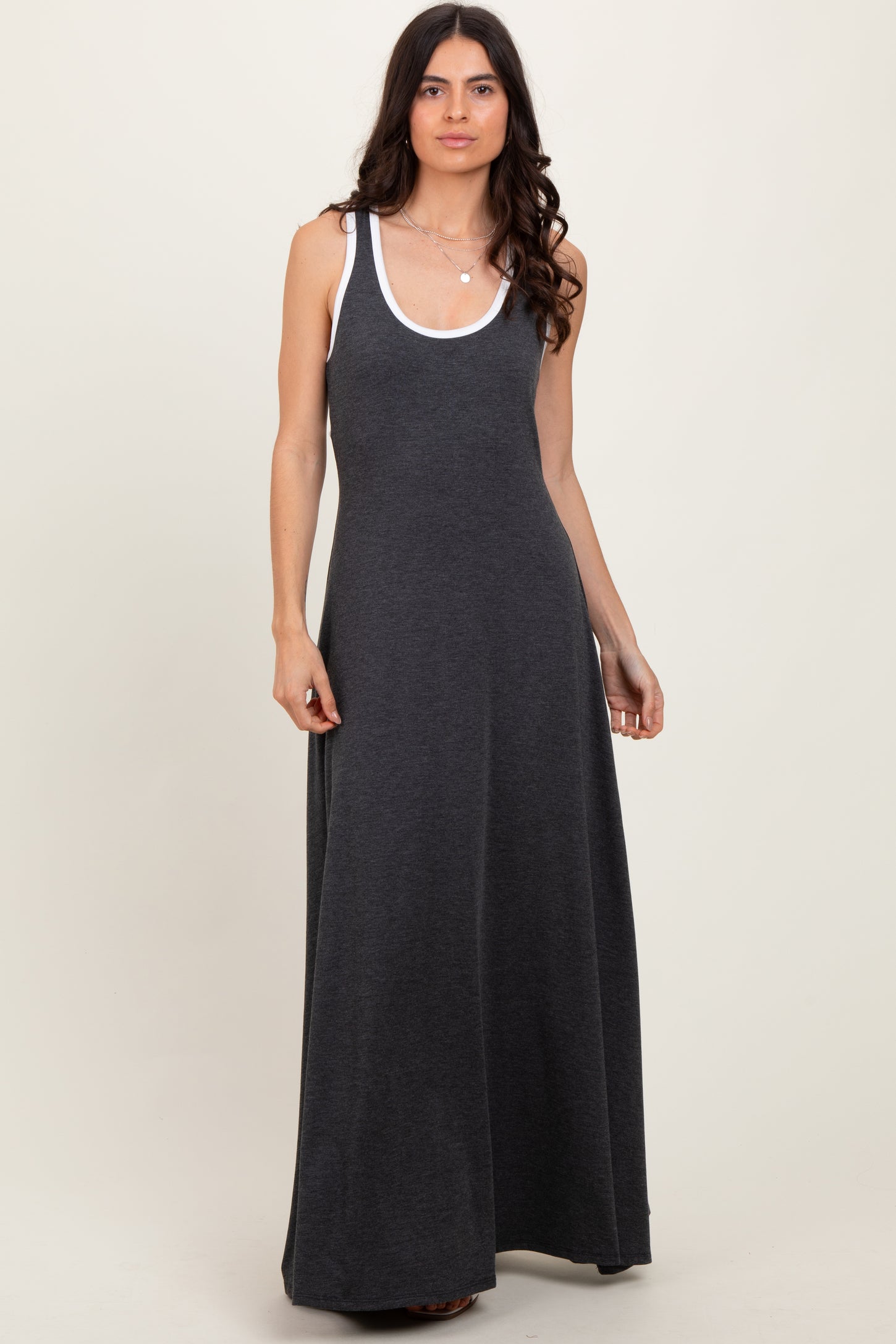 Charcoal Solid Open Back Sleeveless Maxi Dress Charcoal Solid Open Back Sleeveless Maxi Dress