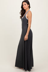 Charcoal Solid Open Back Sleeveless Maxi Dress