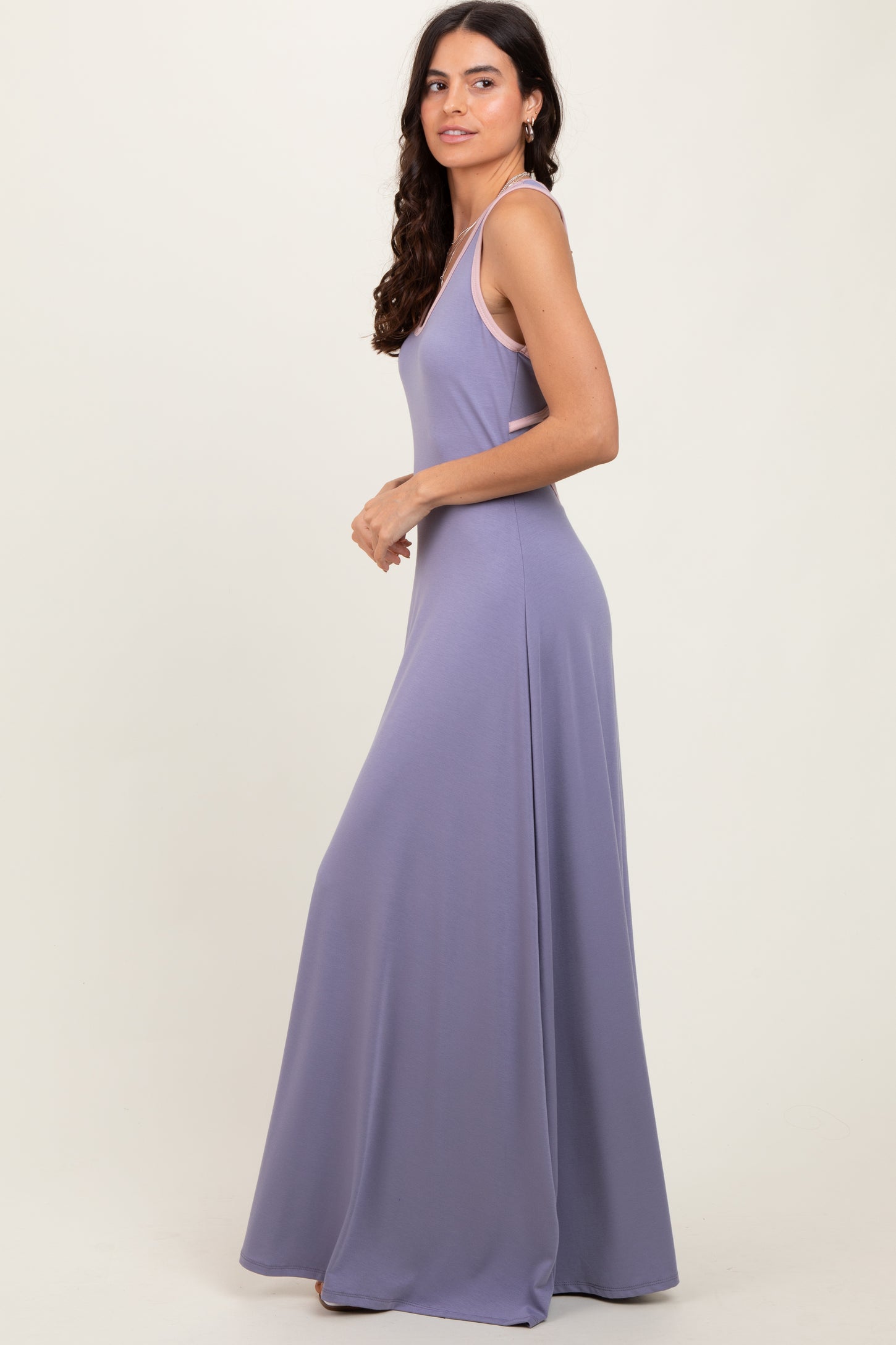 Lavender Solid Open Back Sleeveless Maxi Dress