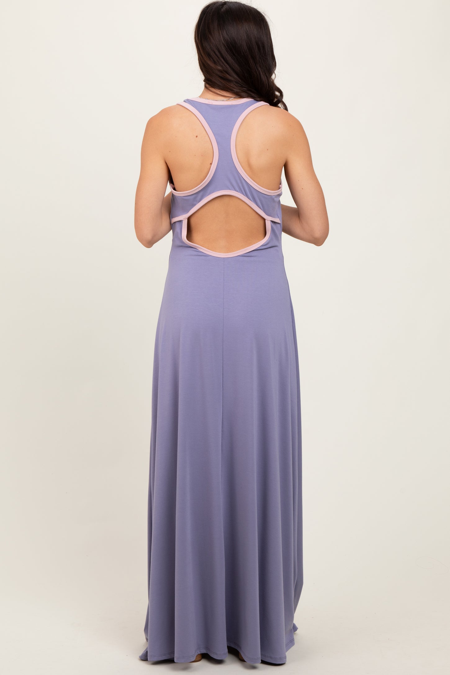 Lavender Solid Open Back Sleeveless Maxi Dress