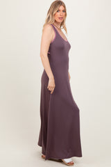 Purple Solid Open Back Sleeveless Maxi Dress