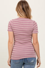Lavender Cream Stripe Short Sleeve Round Neck Top