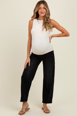 Black Lightly Distressed Panel Detail Maternity Barrel Jeans