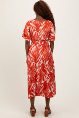 Red Brushstroke Print Cutout Midi Dress