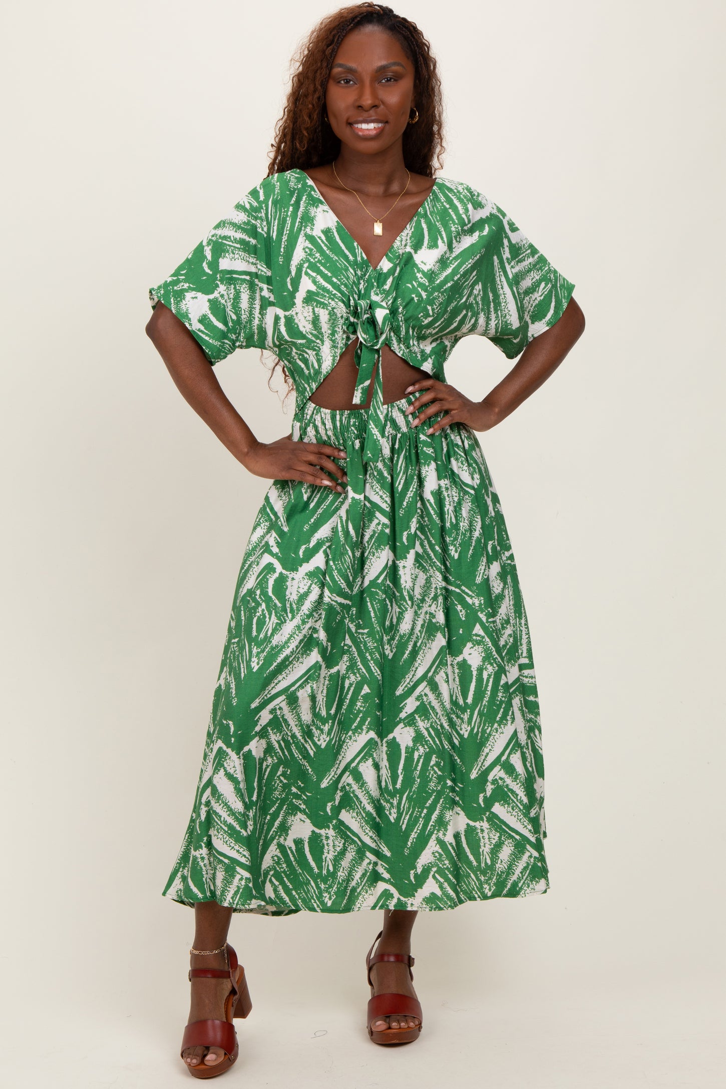 green midi cut out dress Just A Rumor Cut-Out Midi Dress Green