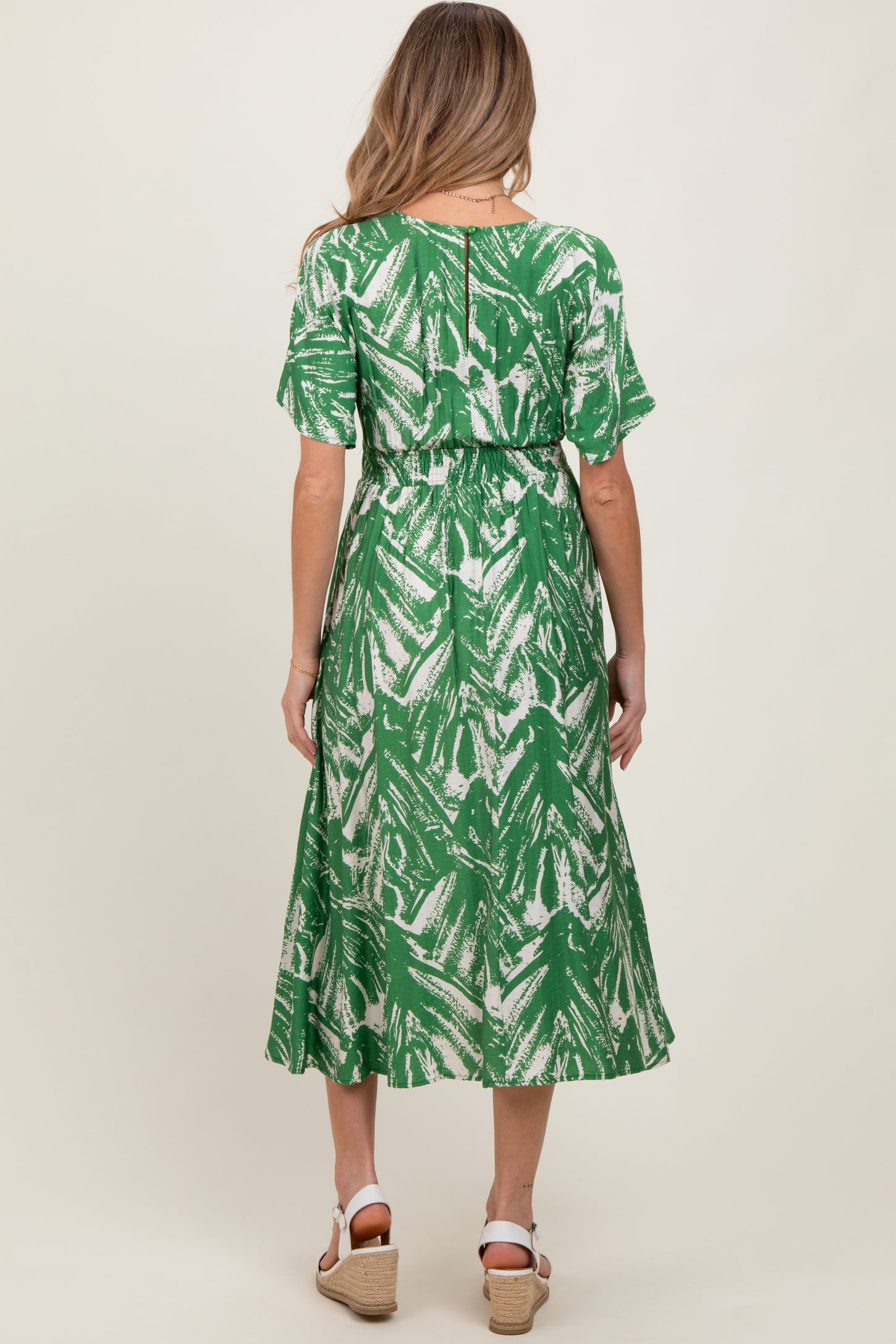 Green Brushstroke Print Cutout Midi Dress Green Brushstroke Print Cutout Midi Dress