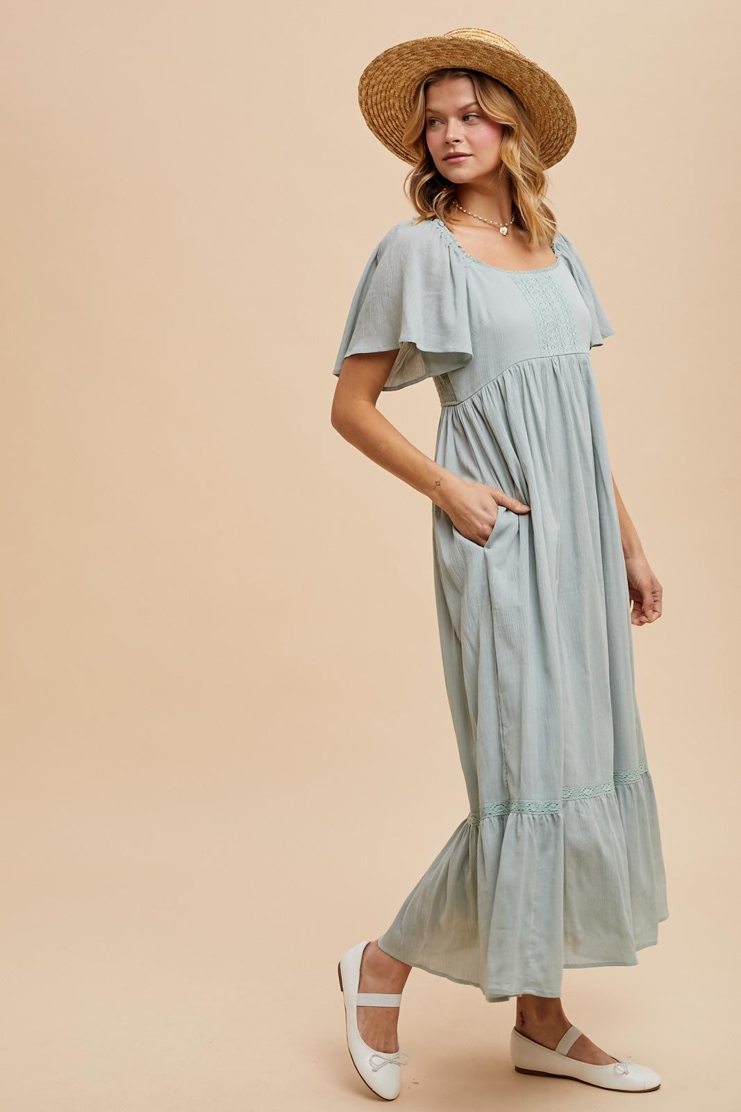 Sage Lace Square Neck Maternity Maxi Dress