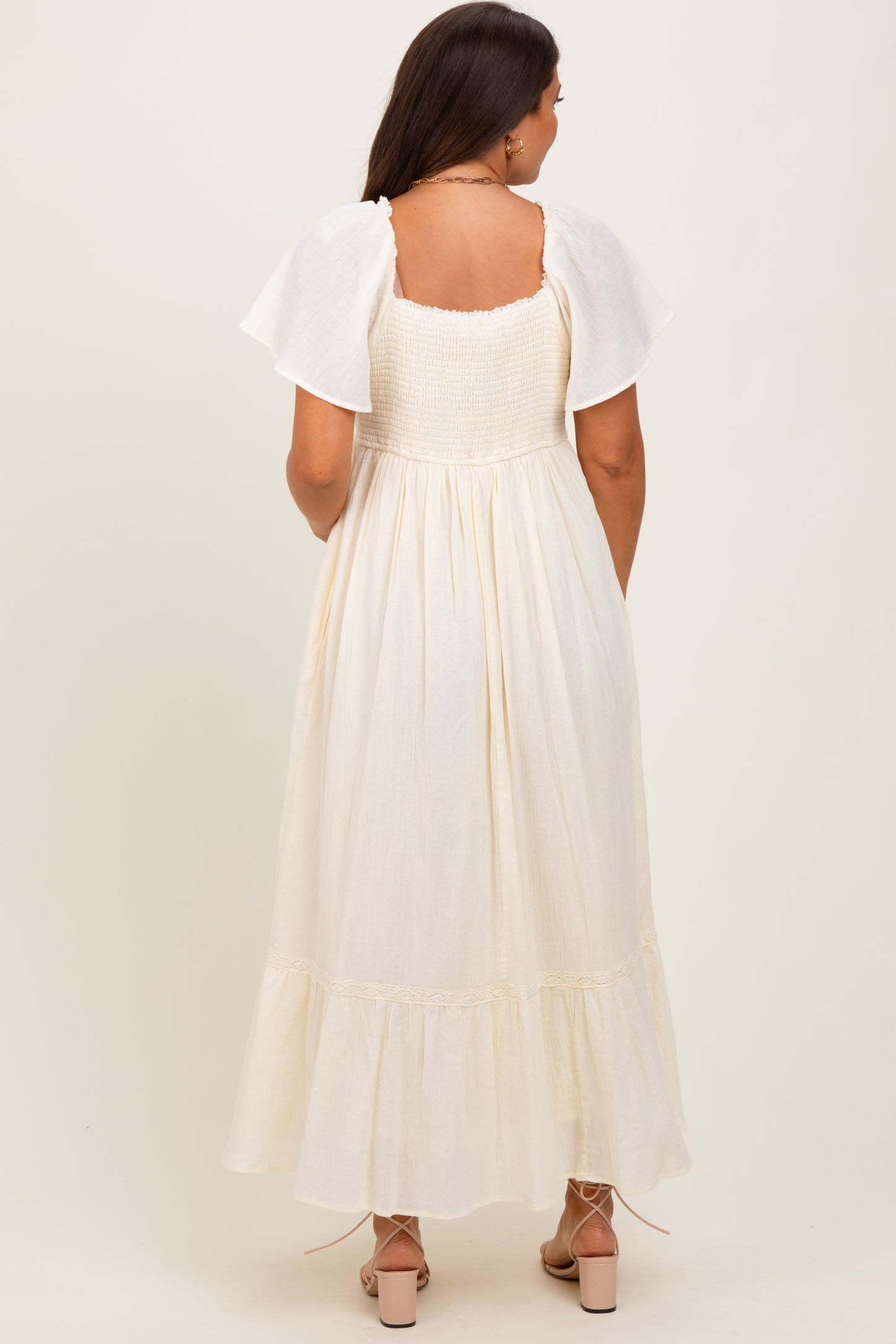 Cream Lace Square Neck Maternity Maxi Dress