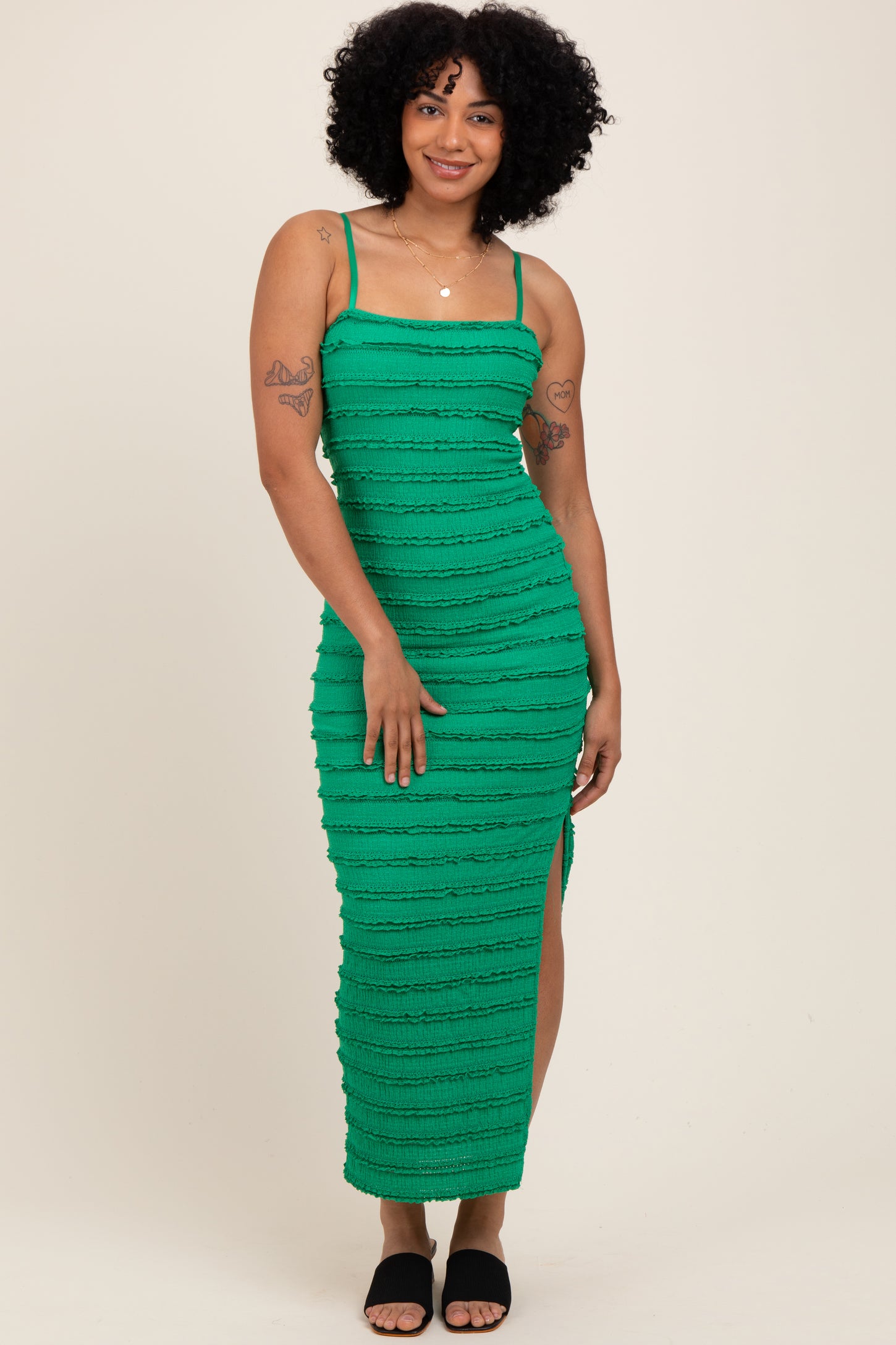Green Ruffle Tiered Fitted Maternity Maxi Dress – PinkBlush