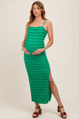Green Ruffle Tiered Fitted Maternity Maxi Dress