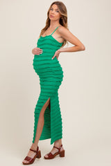 Green Ruffle Tiered Fitted Maternity Maxi Dress