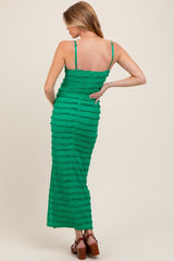 Green Ruffle Tiered Fitted Maternity Maxi Dress