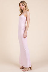 Light Pink Backless Fishtail Sleeveless Maxi Dress