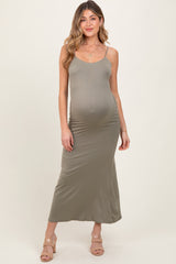 Olive Backless Fishtail Sleeveless Maternity Maxi Dress