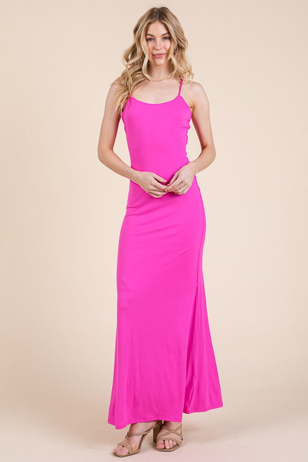 Fuchsia Backless Fishtail Sleeveless Maternity Maxi Dress