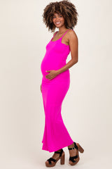 Fuchsia Backless Fishtail Sleeveless Maternity Maxi Dress