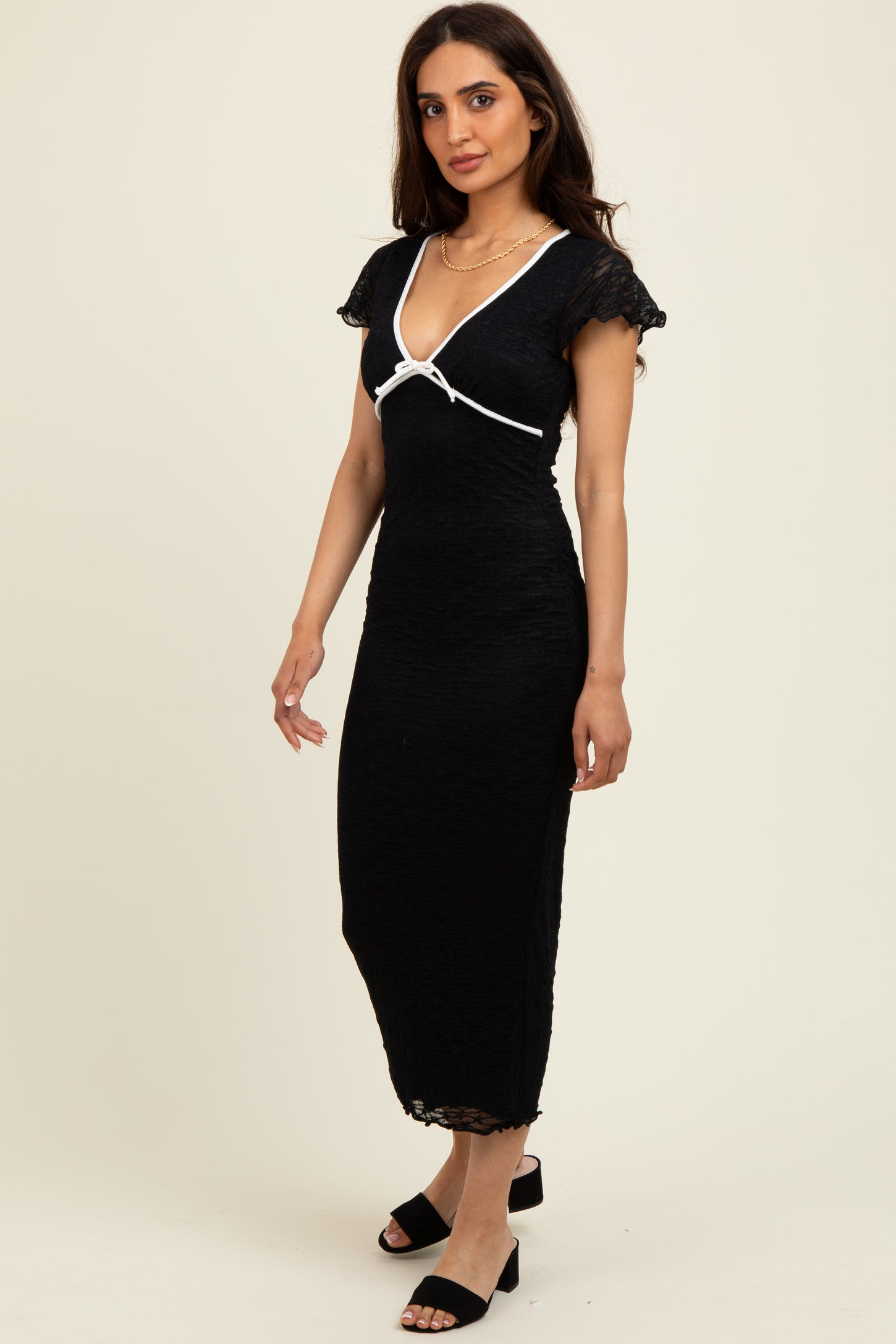 midi dress lace contrast dress