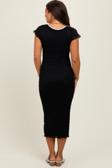 Black Lace Contrast Fitted Maternity Midi Dress