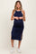 Navy/Soft White High Neck Ribbed Sleeveless Maternity Midi Dress