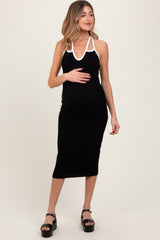 Black Contrast Trim Keyhole Cutout Maternity Midi Dress