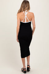 Black Contrast Trim Keyhole Cutout Maternity Midi Dress
