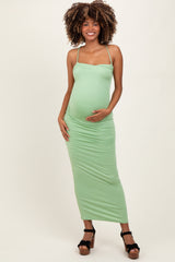Mint Ruched Double Layered Maternity Maxi Dress