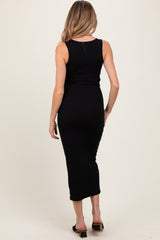 Black V-Neck Tank Maternity Maxi Dress