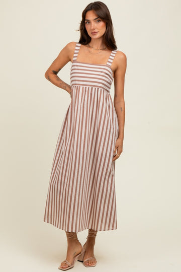 Mocha Striped Sleeveless Midi Dress