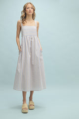 Blue Striped Sleeveless Maternity Midi Dress