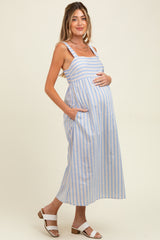 Blue Striped Sleeveless Maternity Midi Dress