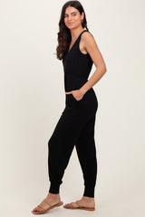 Black Scoop Neck Sleeveless Jogger Jumpsuit