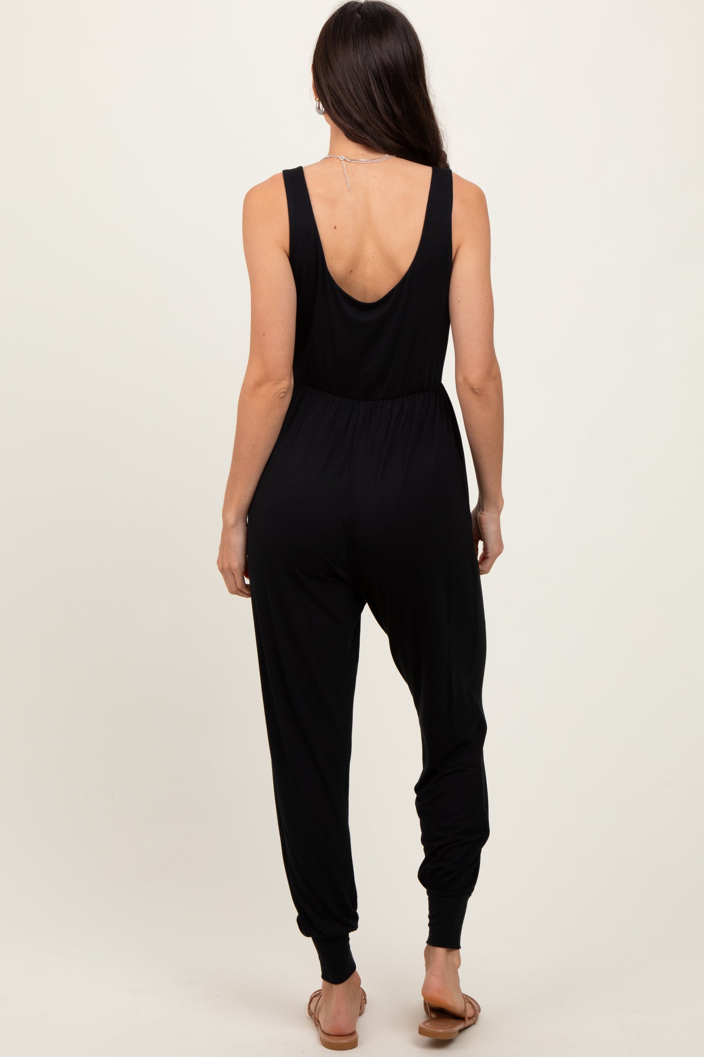 Black Scoop Neck Sleeveless Jogger Jumpsuit