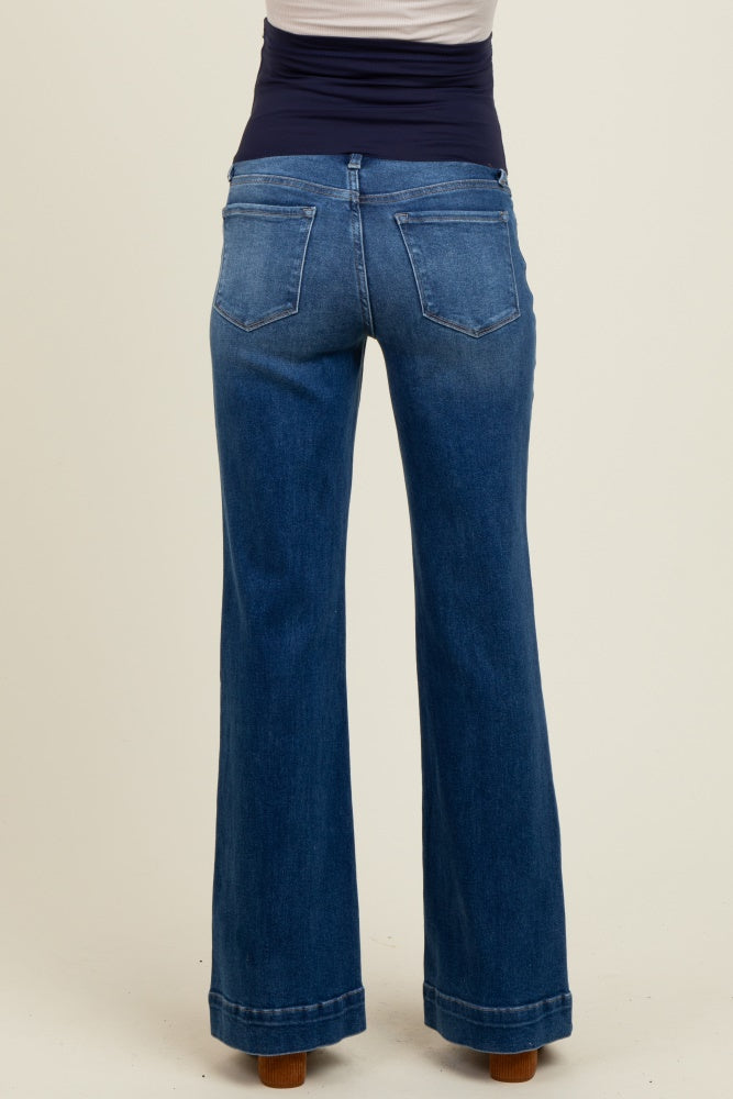 Navy Blue Wide Hem Maternity Flare Jeans