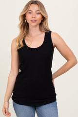 Black Ribbed Scoop Neck Racerback Tank Top