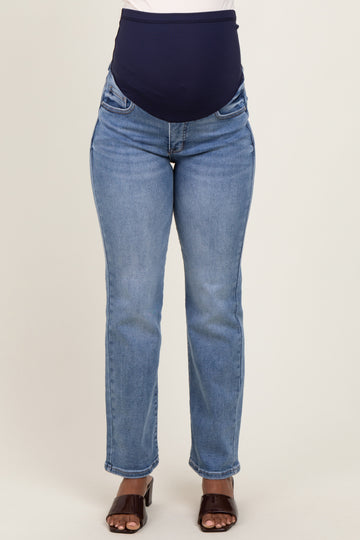 Blue Ankle Straight Leg Maternity Jeans