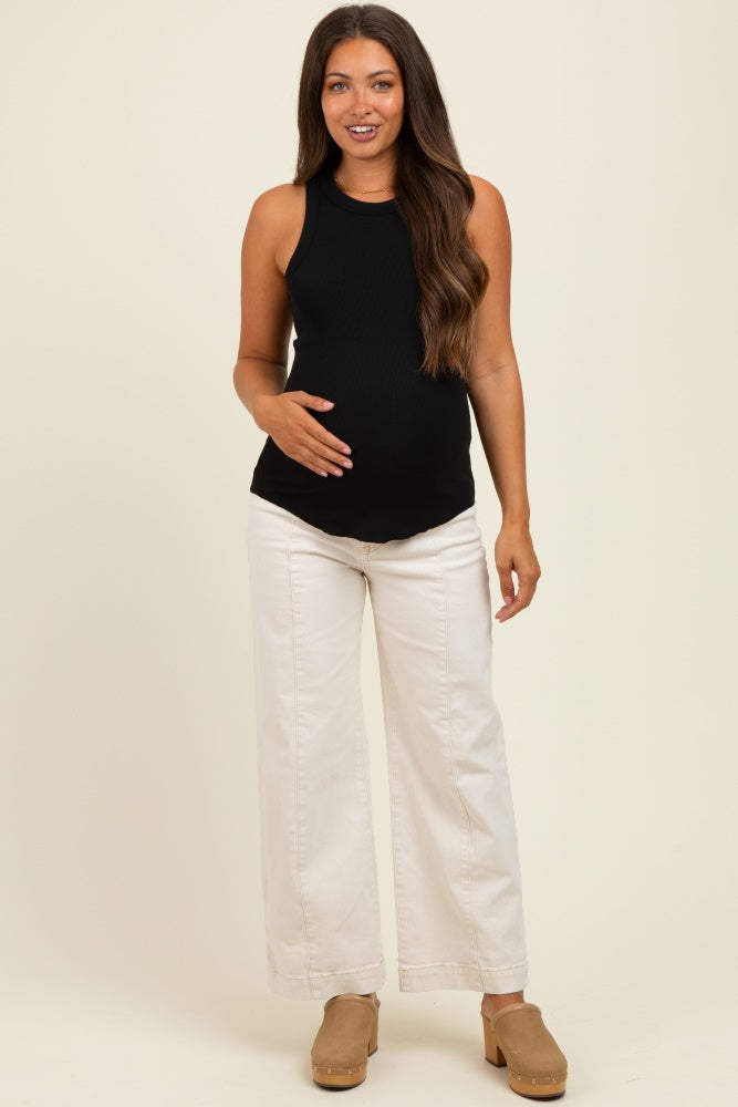 Ivory Front Seam Wide Leg Maternity Jeans