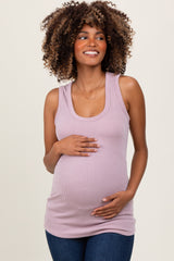Mauve Ribbed Scoop Neck Maternity Racerback Tank Top