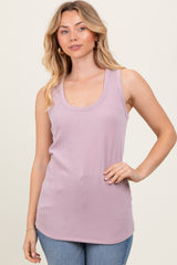 Mauve Ribbed Scoop Neck Maternity Racerback Tank Top