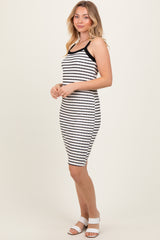 Cream/Black Striped Sleeveless Bodycon Knit Dress