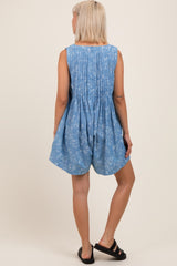 Light Blue Floral Chambray Pleat Front Maternity Romper