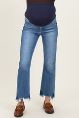Blue Fray Hem Cropped Flare Maternity Jeans