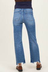 Blue Fray Hem Cropped Flare Maternity Jeans
