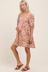 Peach Floral Puff Sleeve Maternity Dress