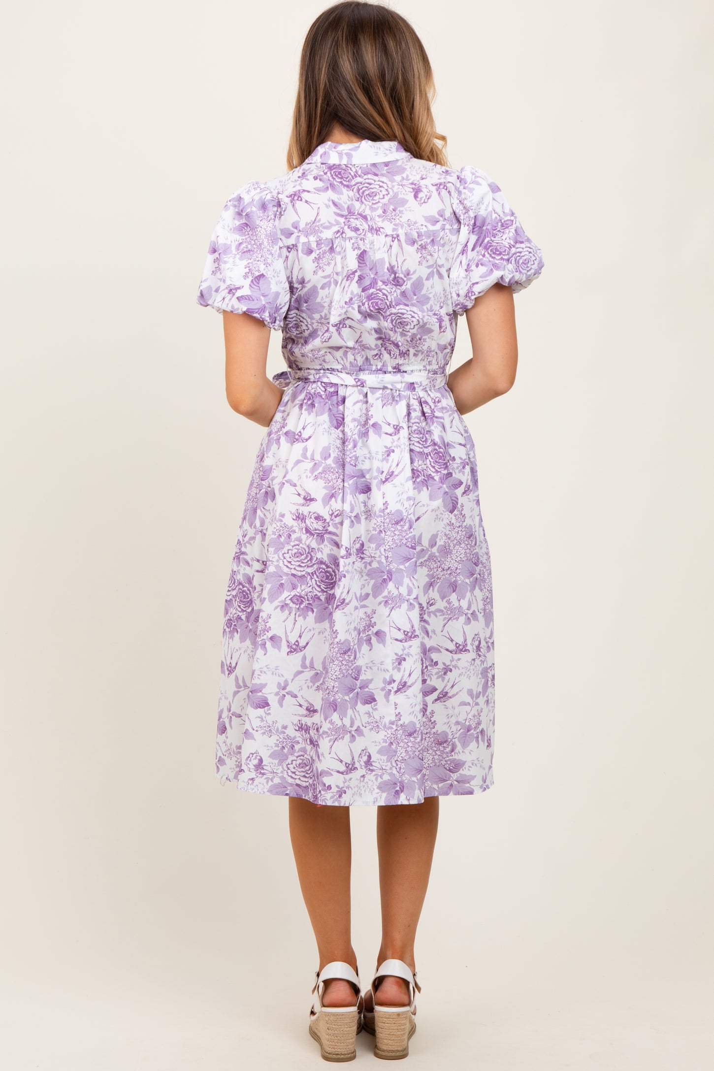 Lavender Floral Print Belted Midi Dress – PinkBlush