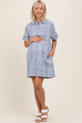 Blue Zebra Print Pocketed Maternity Mini Dress