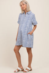 Blue Zebra Print Pocketed Maternity Mini Dress