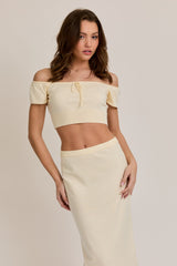 Cream Knit Off Shoulder Crop Top Maxi Skirt Set