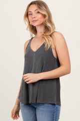 Charcoal Ribbed V-Neck Flowy Tank